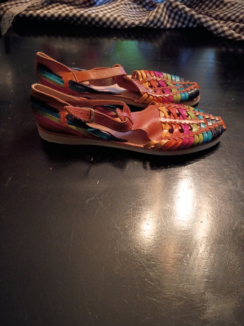 Brown Leather Multi-Color Woven Huarache Sandals